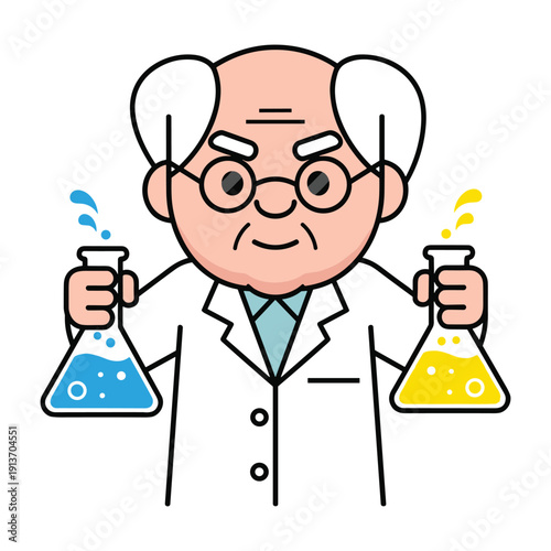 Scientist mixing chemical liquids in lab vector illustration flat design