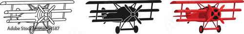 Collection of vintage biplane illustrations in sketch silhouette and color styles perfect for aviation themes and historical designs