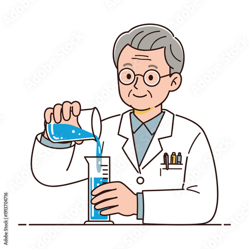 Scientist Pouring Liquid into Measuring Cylinder in Laboratory Setting vector illustration