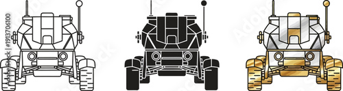 Collection of rover illustrations including line art silhouette and color versions ideal for space exploration concepts and technology designs