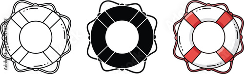 Collection of life preserver icons safety equipment for water rescue vector illustrations for marine and emergency services