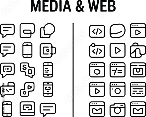 A collection of icons categorized under 'MEDIA & WEB'. These icons are neatly arranged in two columns.
