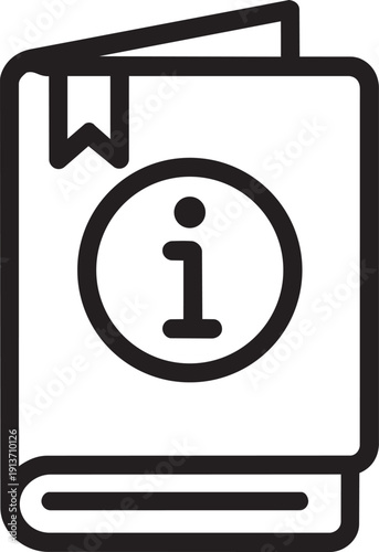 Educational vector line icon of a book or manual with an information symbol for user guides