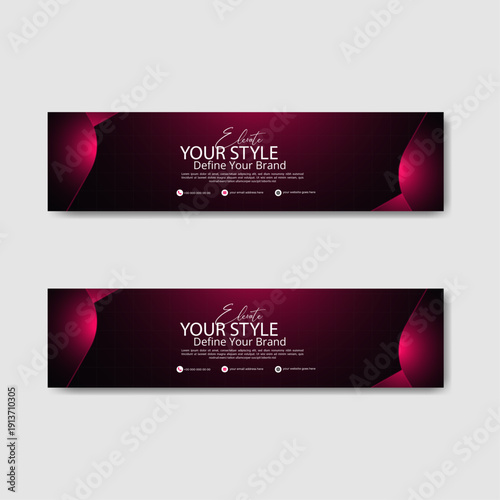 Modern abstract web banner template with pink gradient shapes and dark background.