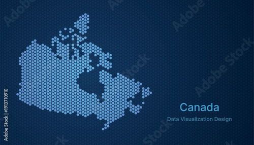 Canada map in hexagon grid style, abstract blue data background design.