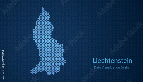 Liechtenstein map in hexagon grid style, abstract blue data background design.