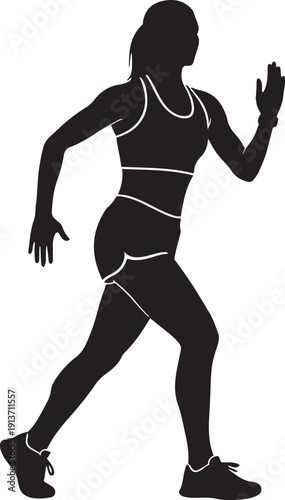 Black silhouette of a woman running wearing athletic shorts and a sports bra athlete fitness