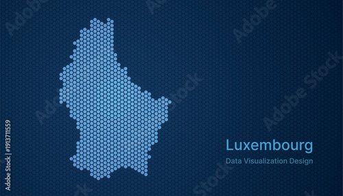 Luxembourg map in hexagon grid style, abstract blue data background design.