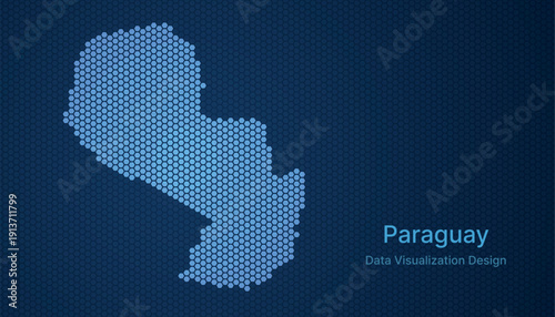 Paraguay map in hexagon grid style, abstract blue data background design.