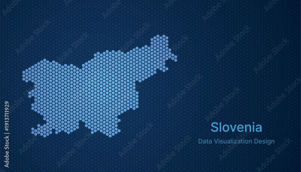 Obraz premium Slovenia map in hexagon grid style, abstract blue data background design.