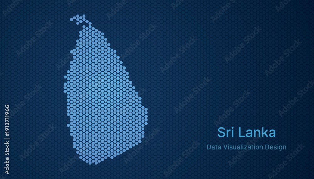 Fotografie Sri Lanka map in hexagon grid style, abstract blue data background design