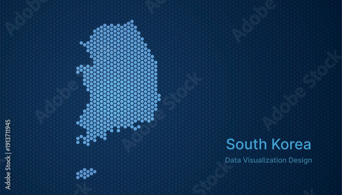 South Korea map in hexagon grid style, abstract blue data background design.