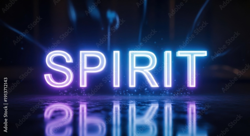 Obraz premium Neon Spirit Sign Glowing in the Dark with Reflection.