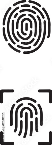 Digital fingerprint recognition technology icons for security.