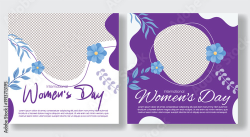 International women’s day celebrations social media posts, group of women smiling, square ads for 8 march promo designs, banner and web banner with floral backgrounds