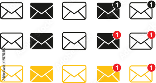 Letter envelope with paper document vector illustration. Closed, open with a message e-mail envelopes. Set mailbox vector icons in flat style.