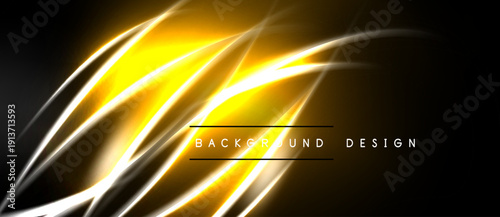 Dynamic yellow lines over black background. Modern design with bright glow, creating energy, movement, visual impact.