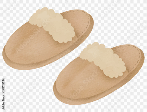 Watercolor fluffy home slippers cozy couple item illustration Vector.