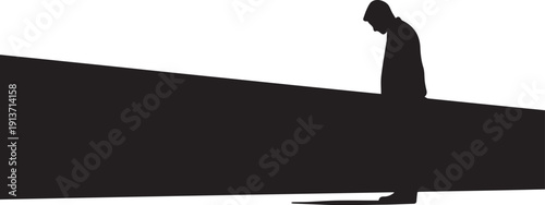 Silhouette illustration of sad man in dark shadow on transparent background vector art