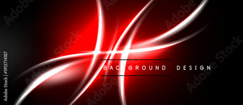 Dynamic red lines intersect black space. Bright glow creates abstract energy, modern visual impact. Simple, bold design elements present.