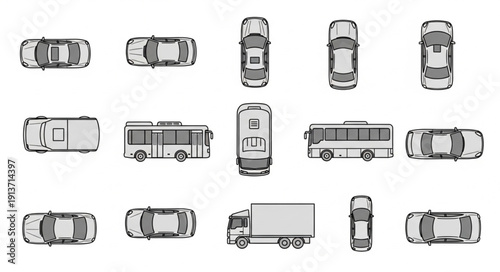 Collection of vehicle icons seen from above.