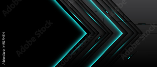 Abstract blue neon light arrow direction technology futuristic black cyber line geometric on grey metallic design modern background vector