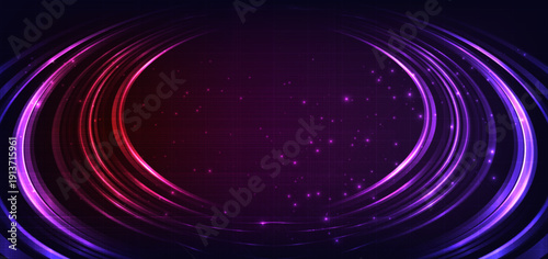 Abstract curve lines dynamic glowing red and purple background with sparkling. Speed movement concept.