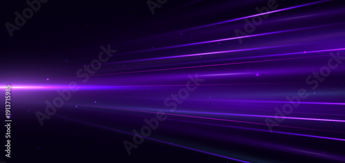Purple lighting effect glowing on dark background and sparkle. Hi speed movement concept.