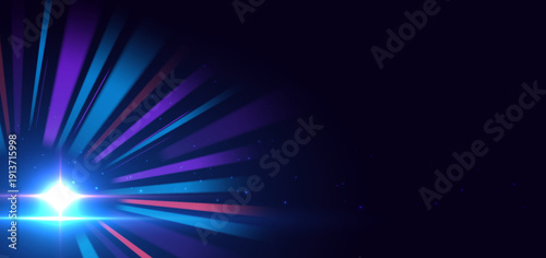 Hi speed blue light with lighting effect and sparkle on dark blue background.