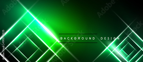 Bright green abstract background features intersecting neon lines. Dark borders frame vibrant geometric design. Modern, energetic visual.