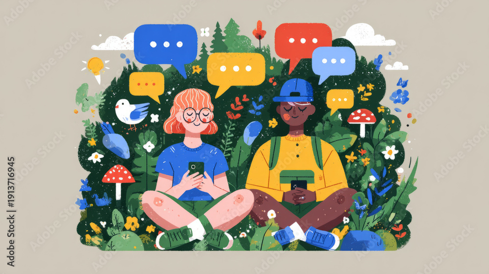 Obraz premium smiling characters with thought bubbles