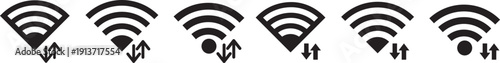 wifi logo icon set. Simple black and white wi fi signal icon design. A white and red WiFi symbol on a black and  Red