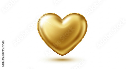 Shiny Metallic Gold Heart with Soft Highlight and Subtle Shadow Simple Flat Vector Illustration