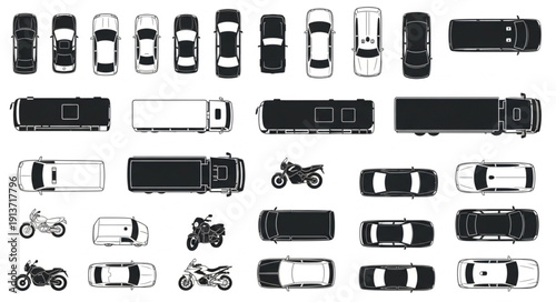 Collection of vehicle silhouettes seen from above.