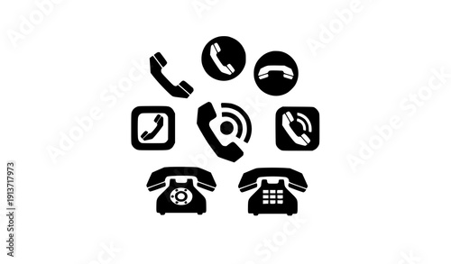 Geometric Phone and Call Symbol Icon Set Modern Telephone Vector Collection on White