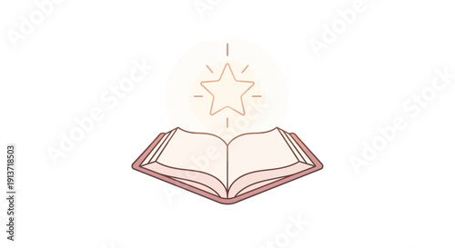 An open book with a glowing star above it, symbolizing knowledge and guidance, in a simple line art style