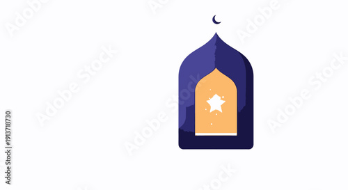 Islamic lantern with crescent moon and star, symbolizing Ramadan Kareem, viewed from the front in a simple illustration style