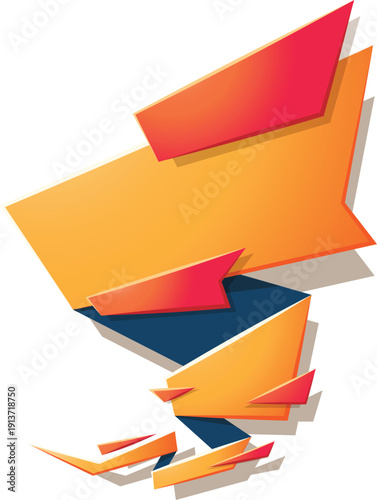 Colorful geometric shapes overlapping in orange red and blue tones