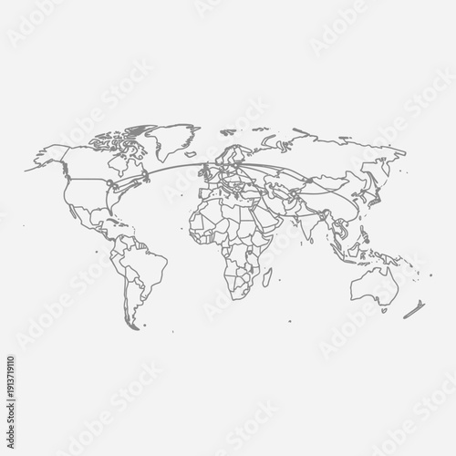 Wallpaper Mural Vector illustration of a world map with country borders on a white background Torontodigital.ca