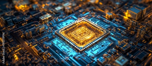 Futuristic Quantum Computing Circuit Design with Glowing Elements