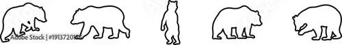 Bear icon set collection group in flat line style featuring grizzly, ursus, wildlife, animal silhouette and predator synonym elements for nature design, forest logo branding and graphic use