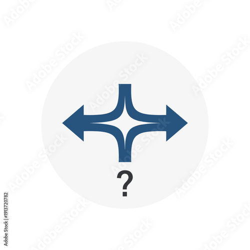 A question mark below a diagram of four arrows indicating diverging and converging paths.