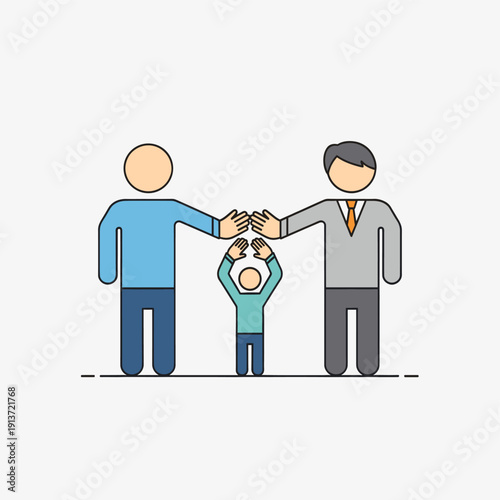 Illustration of two adults and a child holding hands, representing a family unit or partnership.