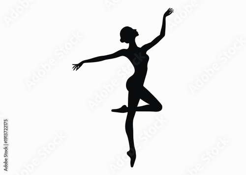 Ballerina at rehearsal, black and white illustration vector silhouette