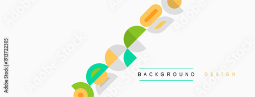 Abstract colorful shapes overlap, creating dynamic background. Text reads background design in simple font. Minimalist aesthetic.