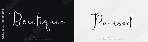 Boutique Parised, Script elegant alphabet letters font logo. Typography luxury classic lettering serif fonts decorative wedding vintage retro logos, design for fashion,beauty shop and brand .