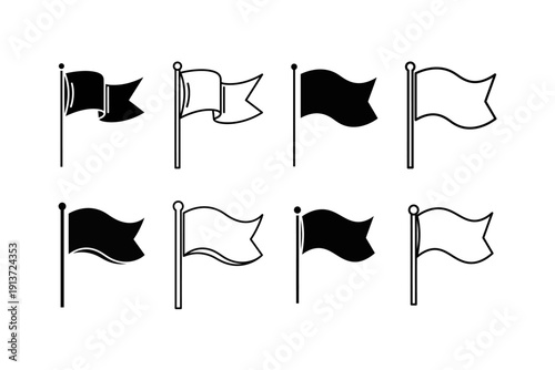 Black and White Waving Flag Icons Vector Set