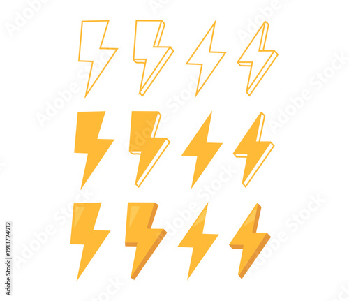 Lightning bolt flash icons set with yellow electric spark symbols for energy power thunder and creative charge vector illustration