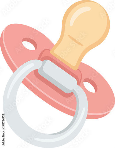 Illustration of Colorful Baby Pacifier Teether Toy with Orange and Pink Design