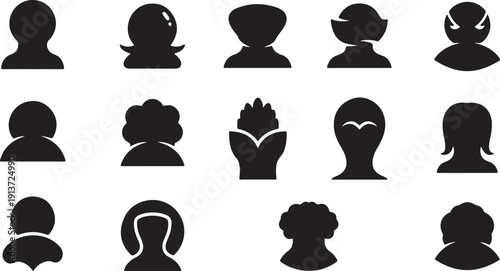 Diverse group of people silhouettes with various hairstyles and accessories